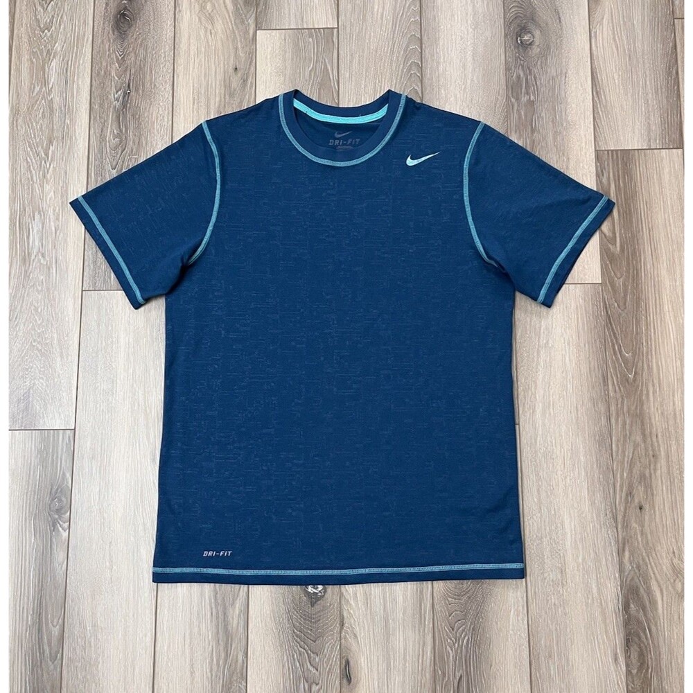 Nike Dri-Fit Blue Mens Medium Athletic Short Sleeve T-Shirt Stretch Workout